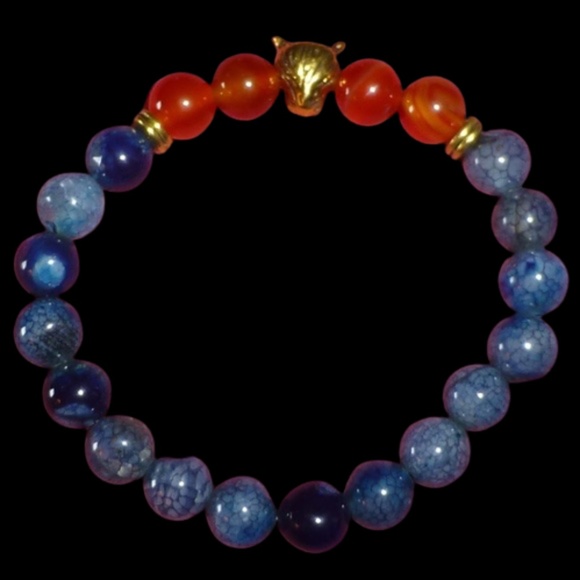 Gold Leopard Head Stone Bead Stretch Bracelet New - Picture 8 of 8